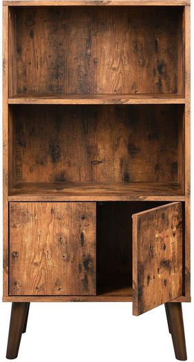 _Retro Bookcase with 2 Shelves and Cabinet Doors Living Room Cabinet Retro Furniture for Living Room, Foyer, Office, Storage for Books Photos Decoration Wood Effect