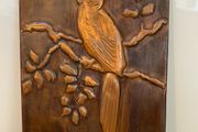 Vintage Copper hanging embossed image of a parrot marked RH c1960