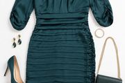 Coast pleated dress, dark green 12 UK