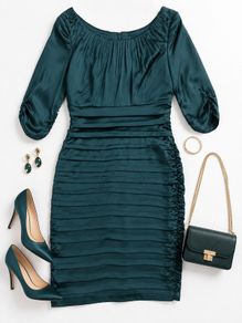 Coast pleated dress, dark green 12 UK