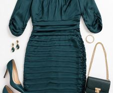 Coast pleated dress, dark green 12 UK