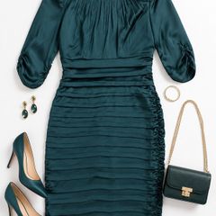 Coast pleated dress, dark green 12 UK