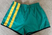 Vintage Human Race Sports Wear Green Running Shorts (Size L)