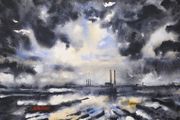 poolbeg view dollymount watercolour
