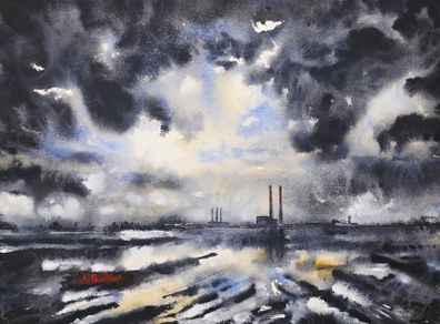 poolbeg view dollymount watercolour