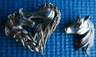 Vintage 1980s New View - Horses in a Heart Shape Brooch Pin and Vintage Weiss gilt horses head brooch 35 each