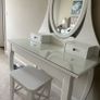Elegant White Dressing Table with Oval Mirror & Stool Image 2