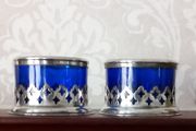 Antique Bristol blue salt cellars,.