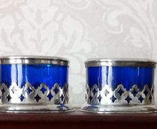 Antique Bristol blue salt cellars,.
