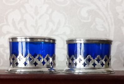 Antique Bristol blue salt cellars,.
