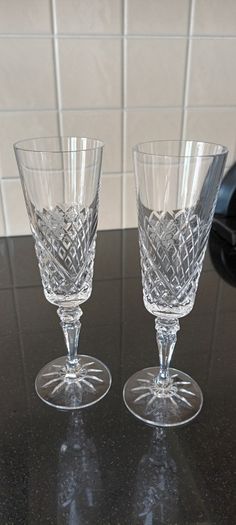 Pair of Galway Crystal Bride & Groom Champagne Flutes.
