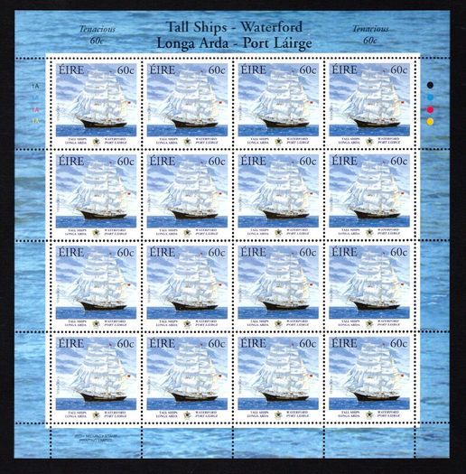 2005 Ireland Tall Ships Waterford Commemorative Stamp Sheetlet Plate 1A1A1A1A Mint Never Hinged (MNH)