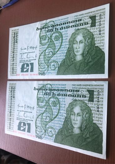 Two irish one pound punt notes