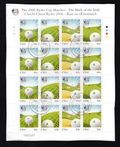 2006 Ireland The 36th Ryder Cup Golf Stamp Sheetlet Plate 1A1A1A1A Fine CDS Used with Dublin cancel of 25th July 2006 (First day of issued) on envelope extract.