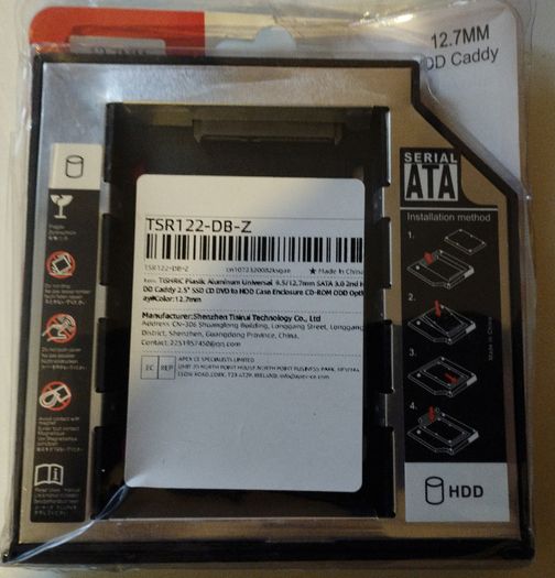 Caddy for Hard Drive or SDD. Replace DVD Drive in Laptop or PC with 2.5 SSD