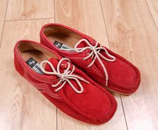 Susst Bright Red Suede Moccasin Loafers Wallabee Lace-up Shoes 7UK/41EU
