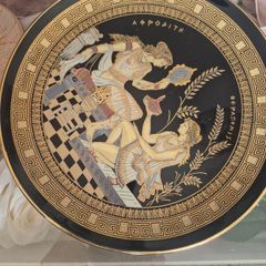 Black and Gold Antique Ceramic hand made Greek plate
