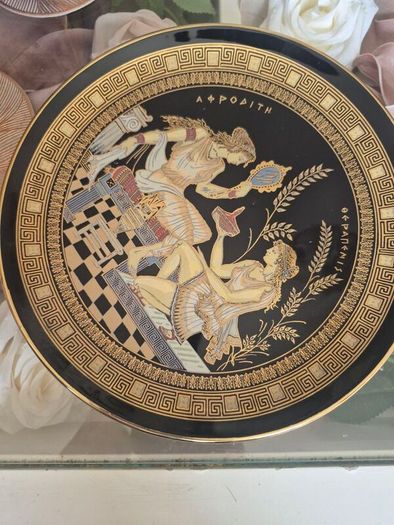 Black and Gold Antique Ceramic hand made Greek plate