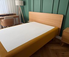 Modern Wooden Headboard with Wireless Charging Shelf
