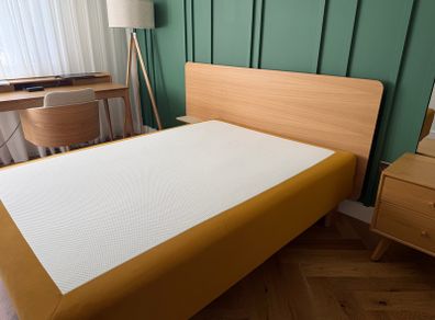 Modern Wooden Headboard with Wireless Charging Shelf