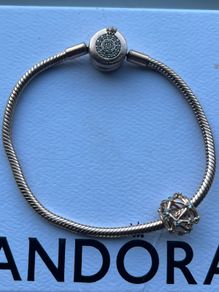 Pandora Moments Sparkling Crown O Snake Chain Bracelet with charm -used