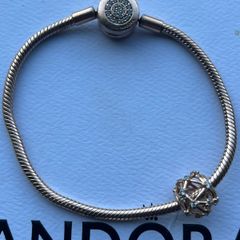 Pandora Moments Sparkling Crown O Snake Chain Bracelet with charm -used