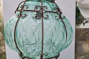 Seguso Murano Green Blown Detailed Lantern Chandelier Pendant Midcentury Vintage Designer