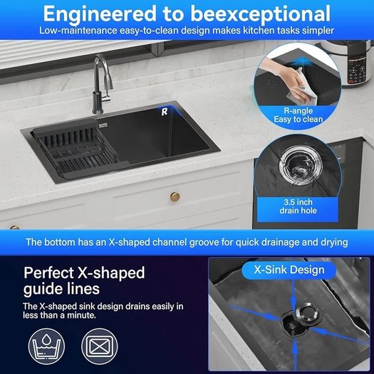 Stainless Steel Kitchen Sink,50 x 43cm,Inset Kitchens Sink,with Waste Kit,Drain Pipe,Pull-Out Drainer Basket,Suitable for Bathroom,Caravan Travelling