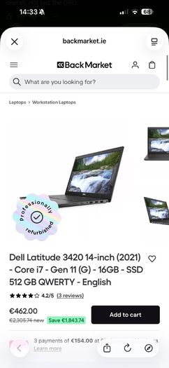 Dell Latitude 3420 Laptop 14 inch Intel i7 11th Gen 16GB RAM 512GB SSD