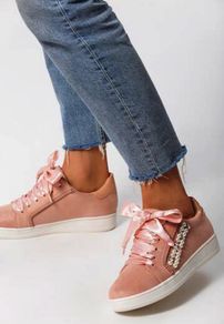 Lovely Lace Up Shoes with Pearls & Gems size 6