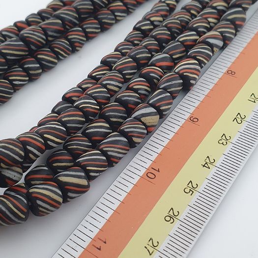 Vintage African Style MultiColor Stripe Black 7mm-8mm Glass Beads Necklace Strand