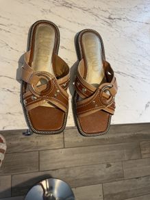 River Island Beige cross strap sandals
