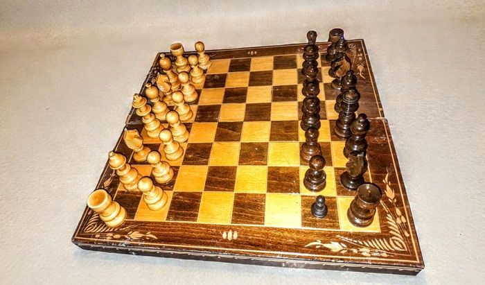 Large vintage wooden chess set