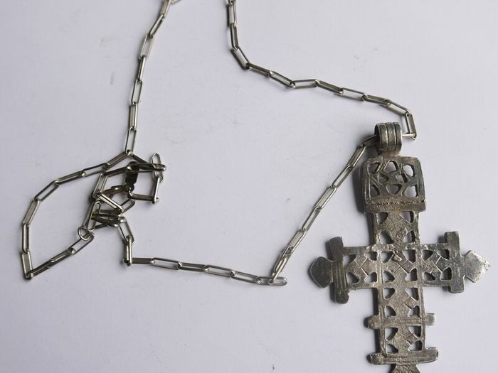Vintage Large Coptic Cross Pendant, Replica Portland Art Museum Silver Plated (Cross length 3,5")