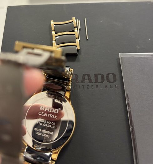 Rado Centrix 115.0929.3 Ceramic Gold Diamond Quartz Watch Box and Spare Links