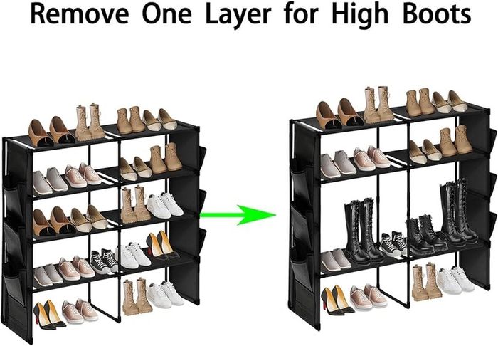 FREE EXPRESS SHIPPING 4-Tier Shoe Rack, Shoe Racks Storage Organizer, Shoe Holder with 6 Side Pockets, Large Shoe Storage Shelves for Wardrobe Bedroom Door Closet Entryway Hallway, Holds Up To 20-24 Pairs