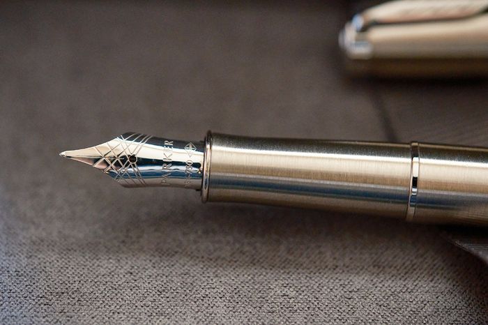 Brand New 18K Gold F Nib Parker Sonnet Brushed Stainless Steel Fountain Pen + Spare M Nib