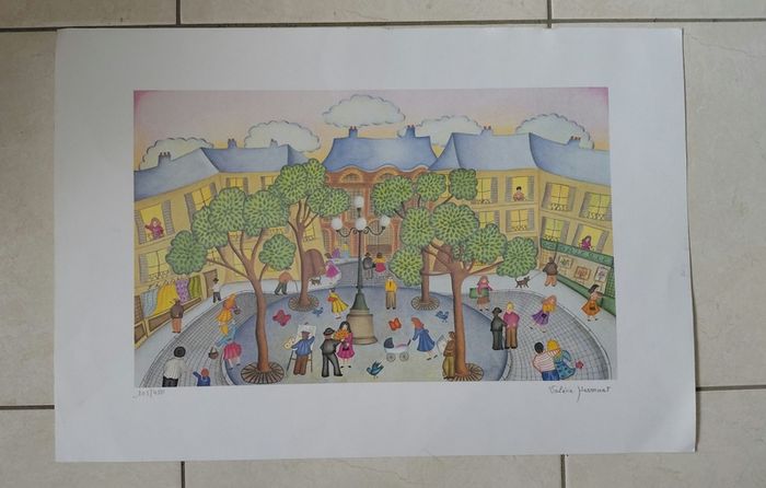Limited edition lithograph The Village Festival by Valerie Hermant 105/450