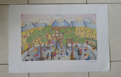 Limited edition lithograph The Village Festival by Valerie Hermant 105/450