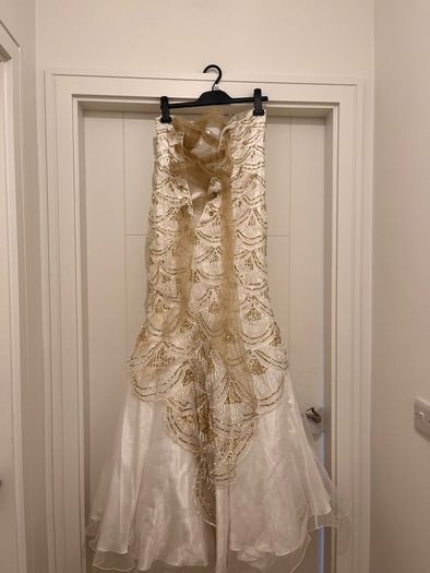 White and gold sequin womens dress