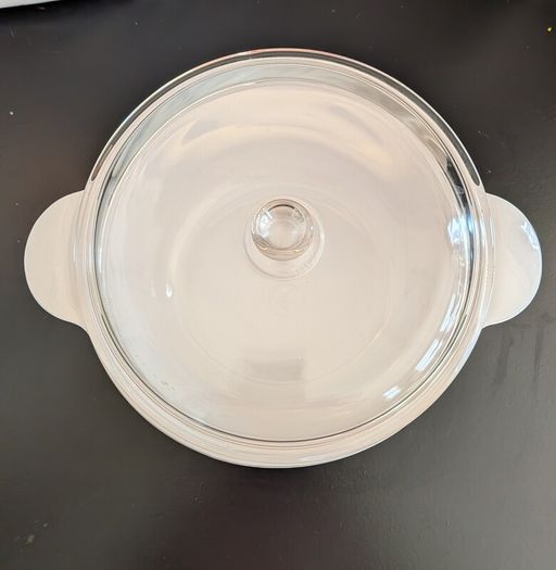 Vintage Arcopal France White Swirl Casserole Dish with Glass Lid