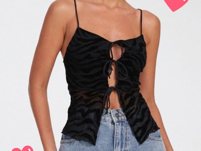 Motel Rocks Black Zebra Flocked Mesh Lace Up Cami Tank Top Size S