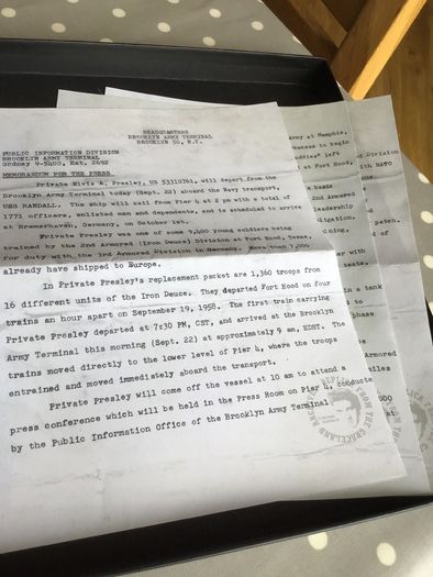 Elvis Memorabilia - US Army Press Release re  Transfer of Private Elvis Presley to Germany