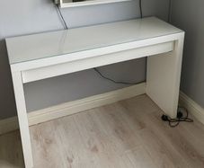 IKEA White Dressing Table with Glass Top, Drawer.
