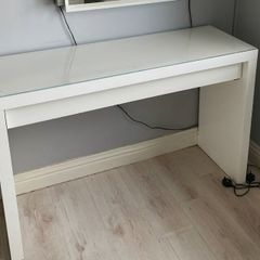 IKEA White Dressing Table with Glass Top, Drawer.