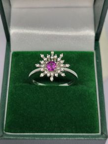 Purple Garnet, White Zircon Firework Ring in Rhodium Overlay Sterling Silver, 0.627 Ct.