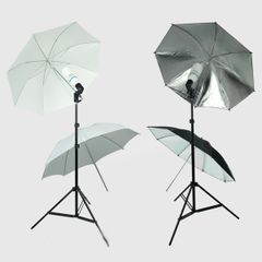 2 White 2 Black/Silver Umbrella Continuous Lighting Kit