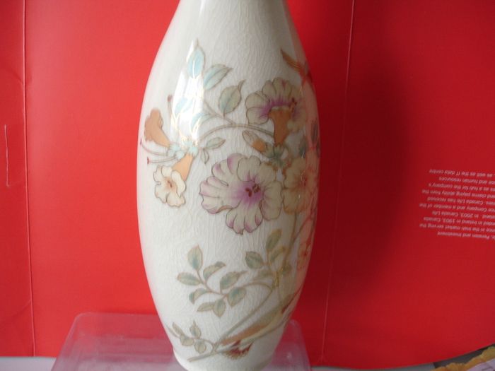 Crackle Glaze Vase   Humming Bird Sucking Nectar  11inches