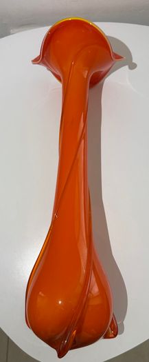 Documented V.A.S. Empoli G/20S Orange Cased Glass Vase, 40cm.  Italy c.1960