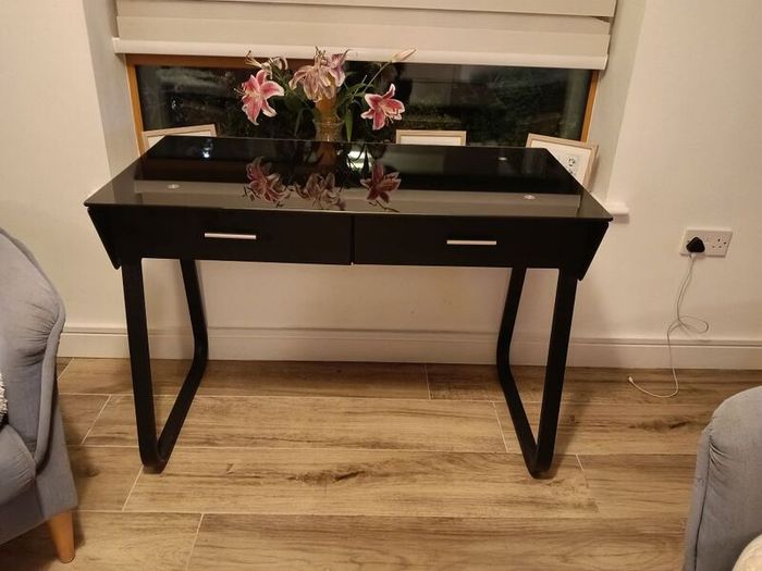 Black glass topped desk